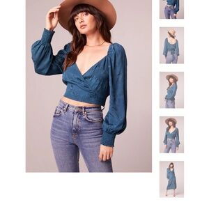 CAMILLE DEEP TEAL CROSSOVER CROP TOP NWT